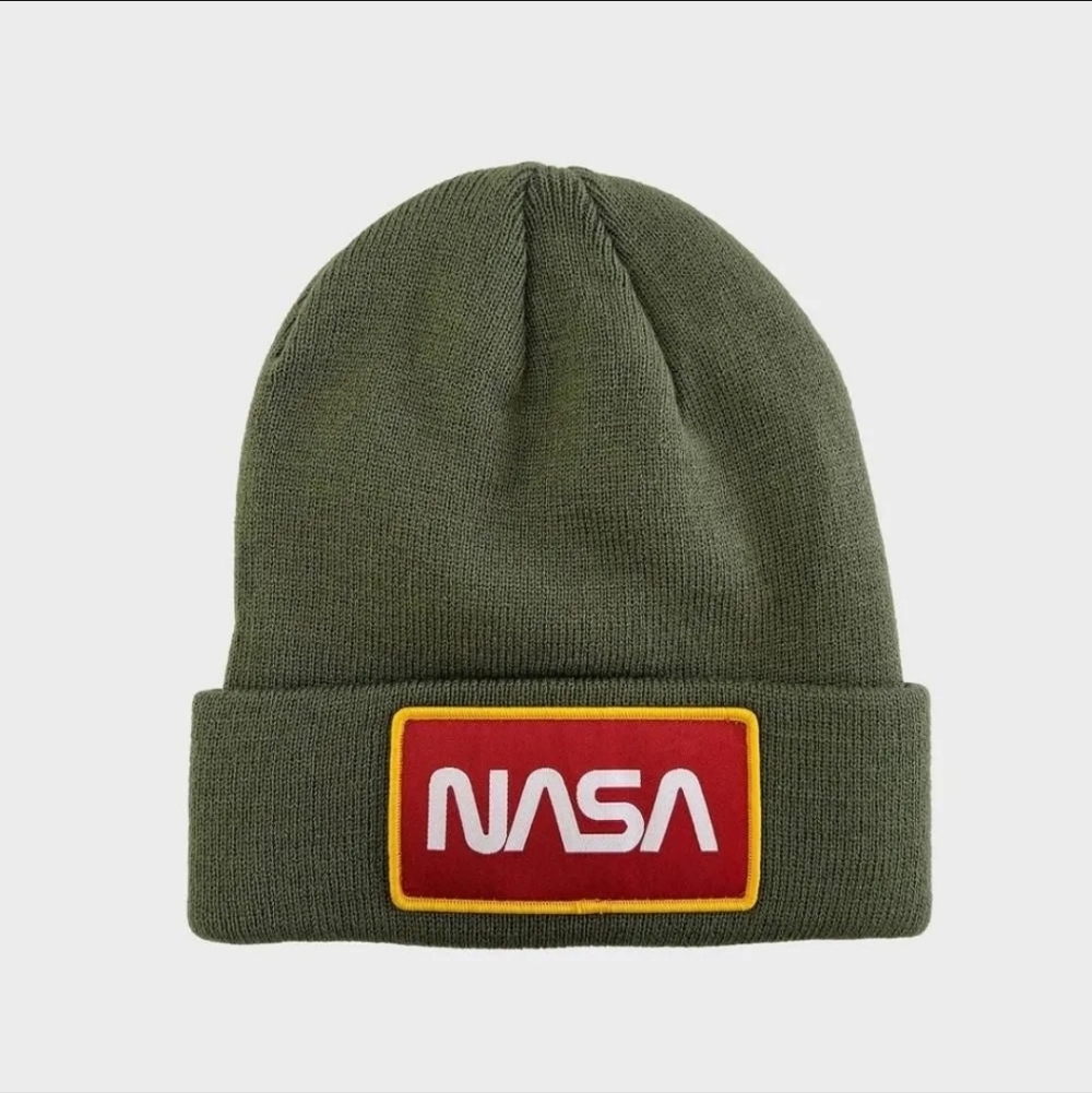 Mens Olive Green NASA Beanie Nwt